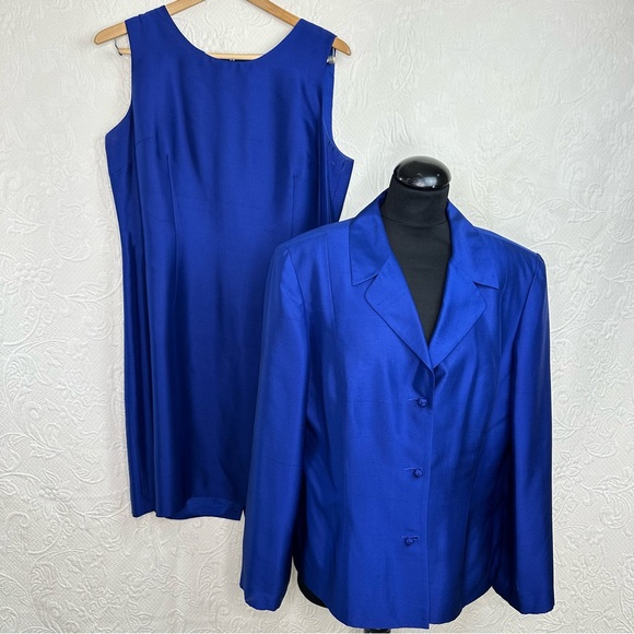 Talbots Pure Silk Royal Blue Dress and Matching Jacket - Picture 1 of 15